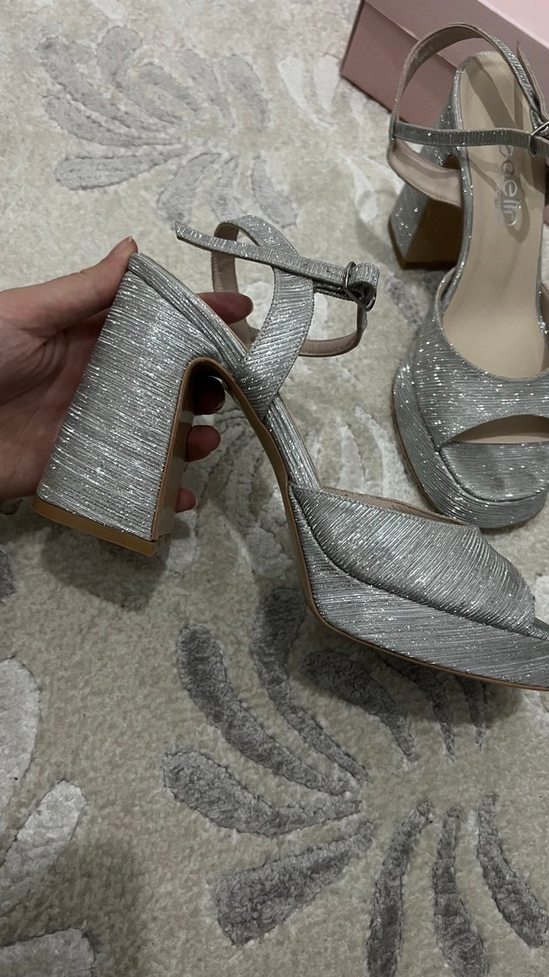 Gri Platform Topuklu Kadın Abiye Ayakkabı - Görsel 4