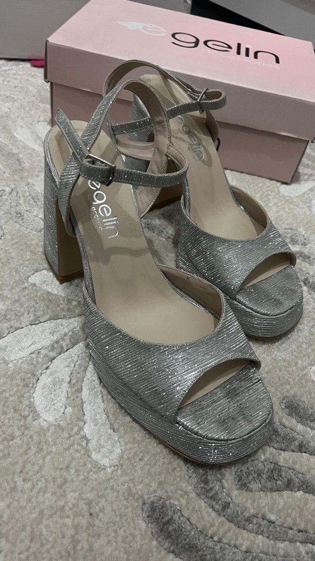 Gri Platform Topuklu Kadın Abiye Ayakkabı - Görsel 2