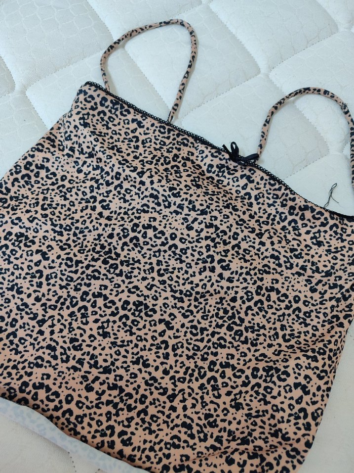 Kahverengi Leopar Desenli İnce Askılı Büstiyer Crop - Görsel 2