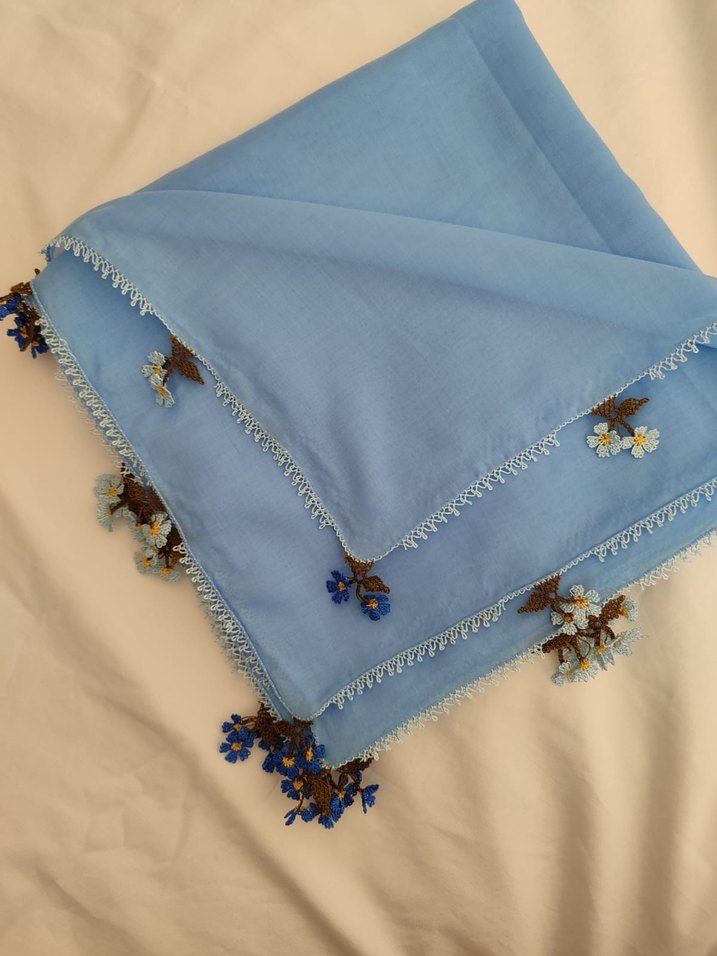 Püsküllü Mavi Bohem Kadın iğne oyası yazma - Görsel 2