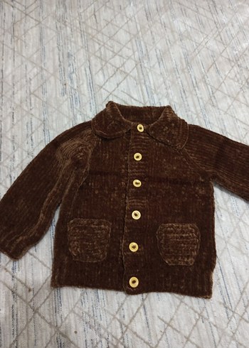 Kadife el örgüsü düğmeli Kahverengi Erkek Çocuk Kaban - Görsel 2