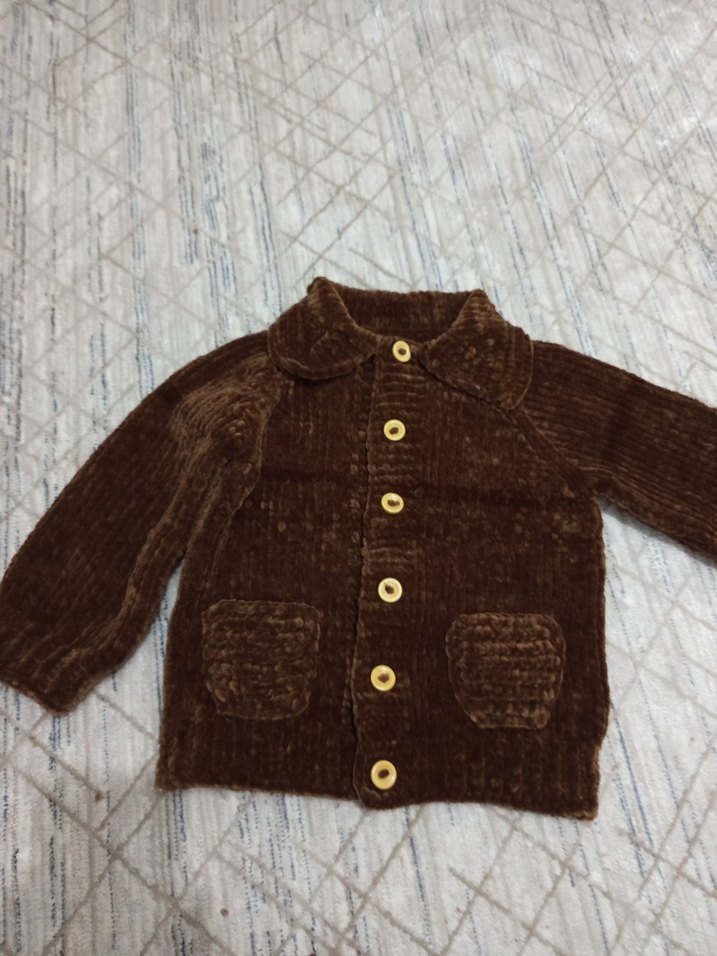 Kadife el örgüsü düğmeli Kahverengi Erkek Çocuk Kaban - Görsel 2