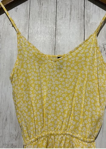 Sarı Çiçek Desenli İnce Askılı Kadın Tulum - Görsel 2