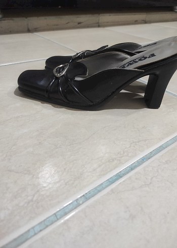 vintage siyah topuklu terlik - Görsel 4