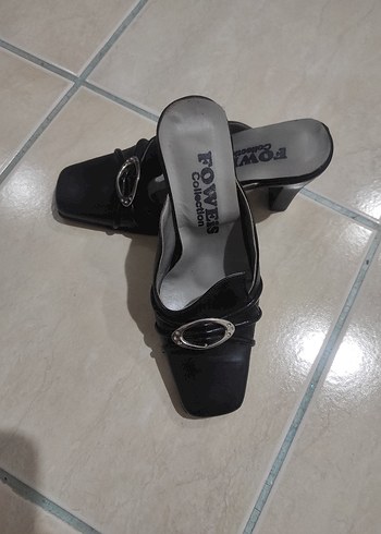 vintage siyah topuklu terlik - Görsel 3