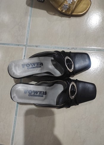 vintage siyah topuklu terlik - Görsel 2