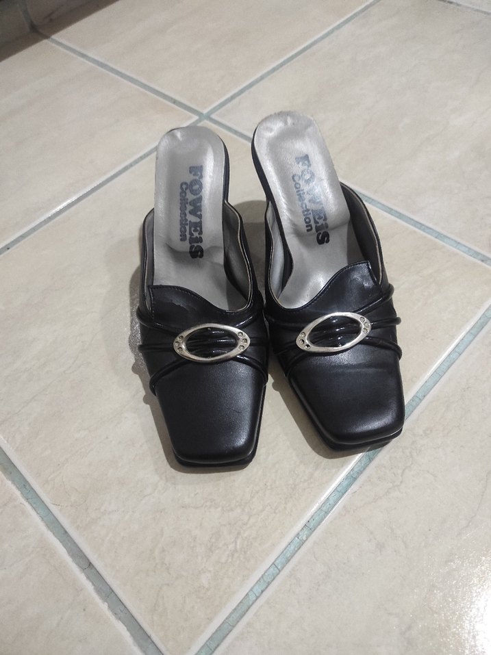 vintage siyah topuklu terlik - Görsel 5