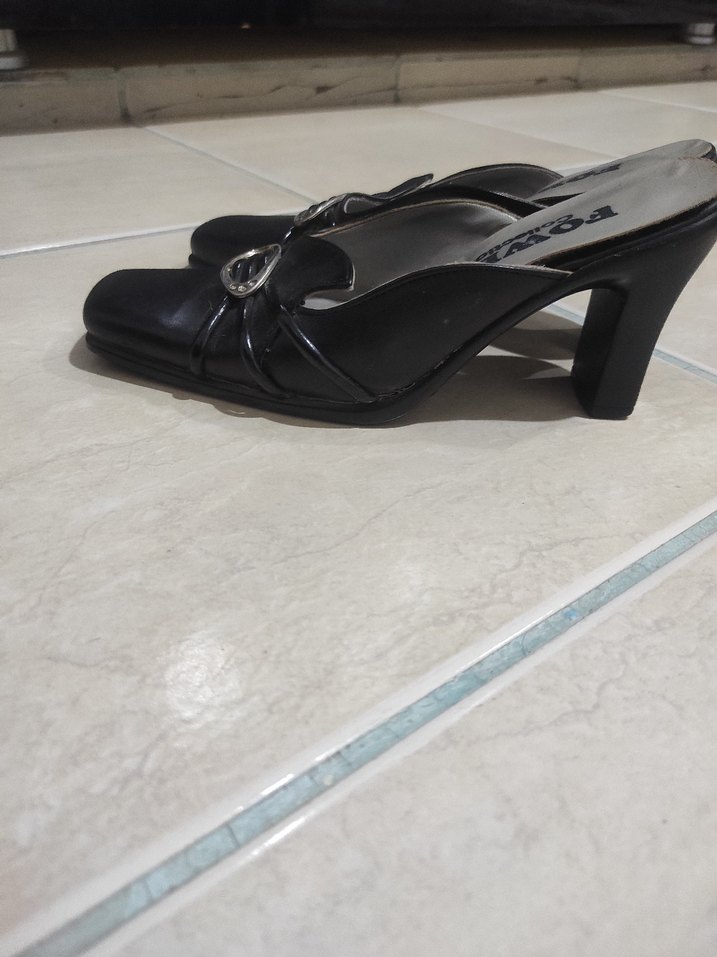 vintage siyah topuklu terlik - Görsel 4