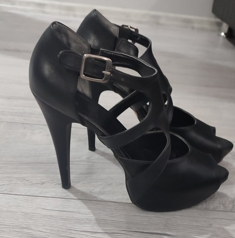 Siyah Deri Platform Topuklu Kadın Ayakkabı 38 Numara - Görsel 3