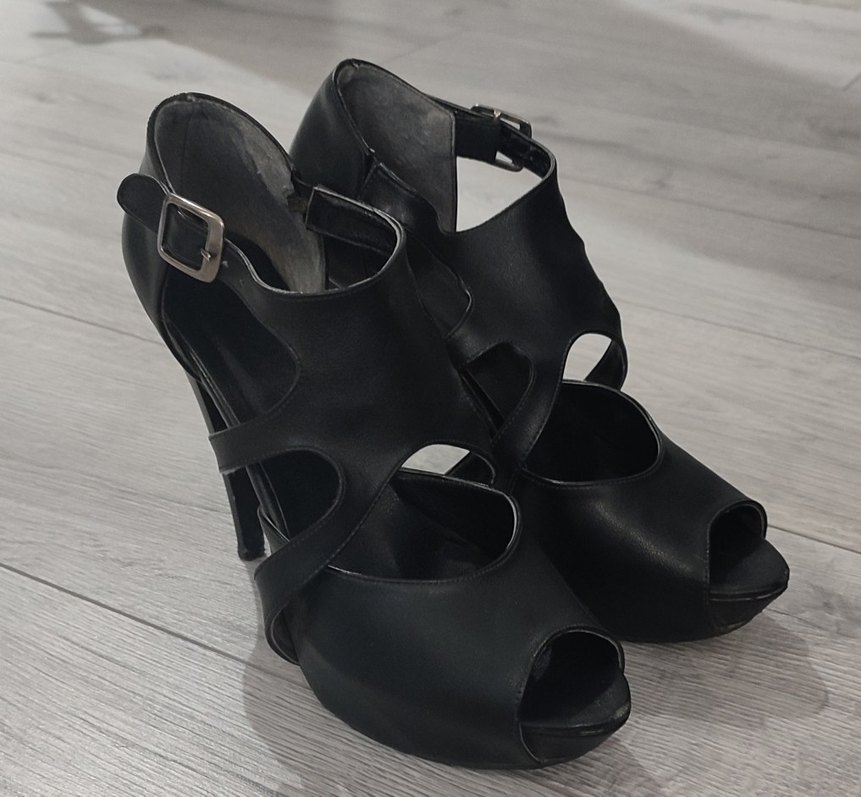 Siyah Deri Platform Topuklu Kadın Ayakkabı 38 Numara - Görsel 4