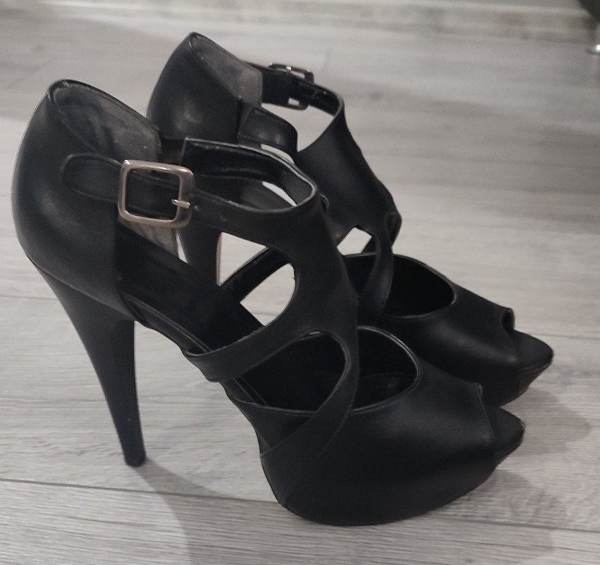 Siyah Deri Platform Topuklu Kadın Ayakkabı 38 Numara - Görsel 2