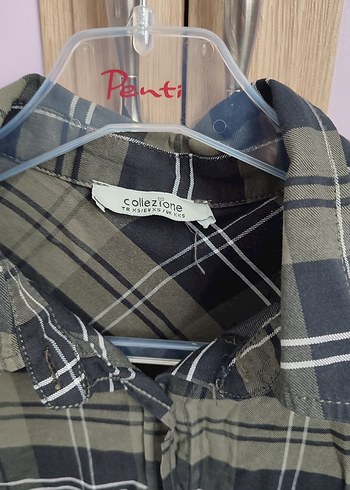 Collezione Uzun Kollu Ekose Desenli Haki Kadın Gömlek XS Beden - Görsel 2