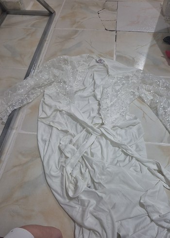 Nakışlı Beyaz Uzun Kollu Bohem gecelik - Görsel 2