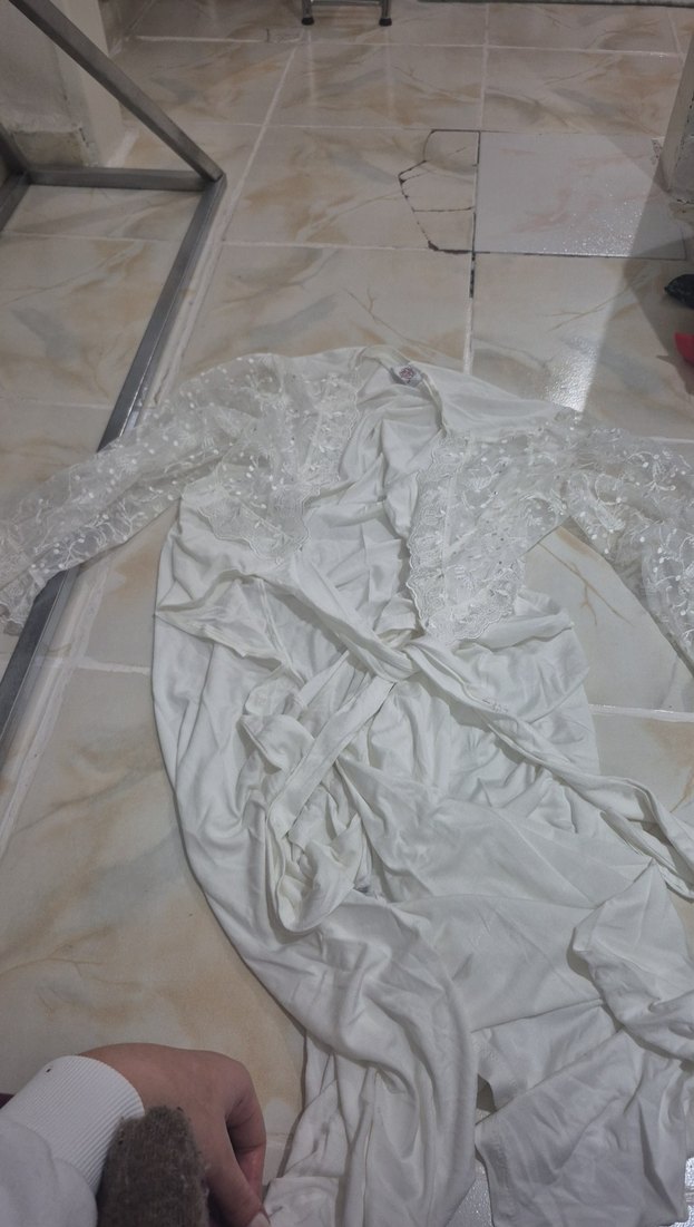 Nakışlı Beyaz Uzun Kollu Bohem gecelik - Görsel 2