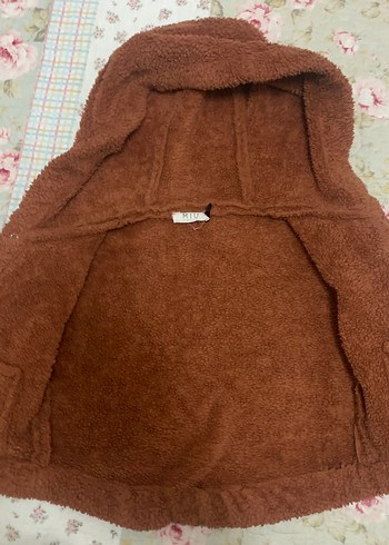 Unisex Çocuk Kapüşonlu Düğmeli Kahverengi Ceket teddy bear kumaş - Görsel 3