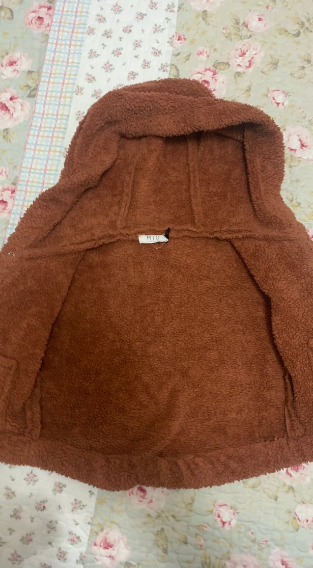 Unisex Çocuk Kapüşonlu Düğmeli Kahverengi Ceket teddy bear kumaş - Görsel 3