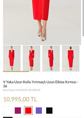 Alfabeta Kırmızı Uzun Kollu V Yaka Kadın Elbise - Görsel 3