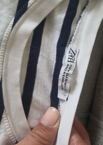 Çizgili Beyaz Gri Kısa Kollu  Tişörtü - Görsel 2