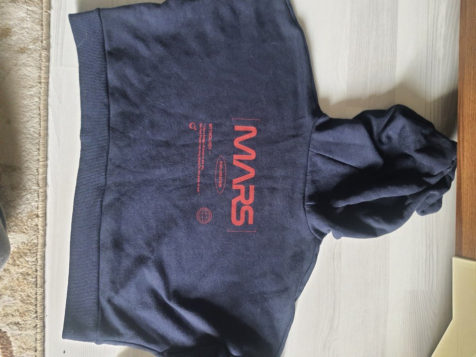 Gri Kadın crop Sweatshirt Kapüşonlu Rahat Kesim - Görsel 2