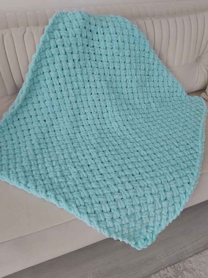 Turkuaz Örgü Çocuk Battaniyesi - Görsel 3