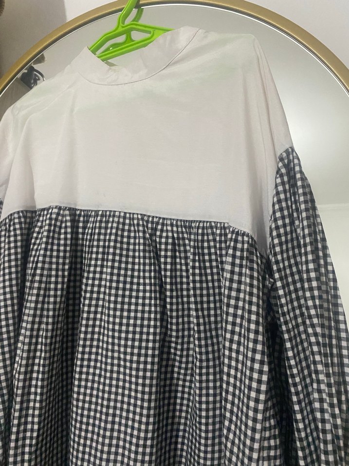 Ekose Desenli Uzun Kollu Salaş Bluzu - Görsel 3