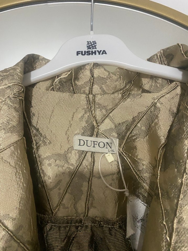 Altın Renk Uzun Keten Kadın Ceket - Görsel 3