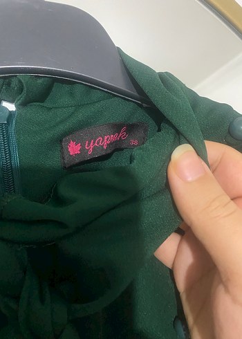 Düğmeli Yeşil Uzun Kadın Elbise - Görsel 3