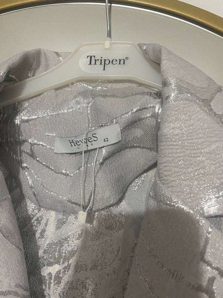 Gri  Kısa Kadın Keten Ceket - Görsel 3