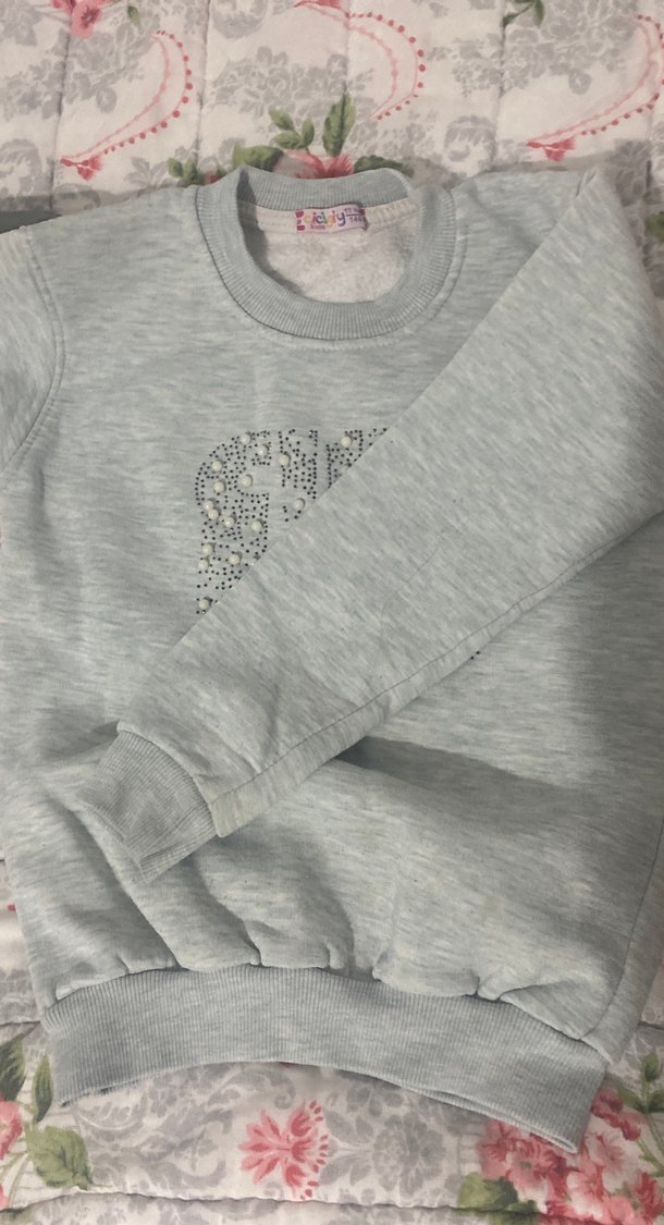 Kız Çocuk Gri Payetli Sweatshirt - Görsel 2