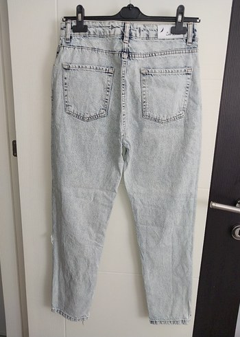 Düğmeli Gri Baskılı Kadın Denim Jean - Görsel 2