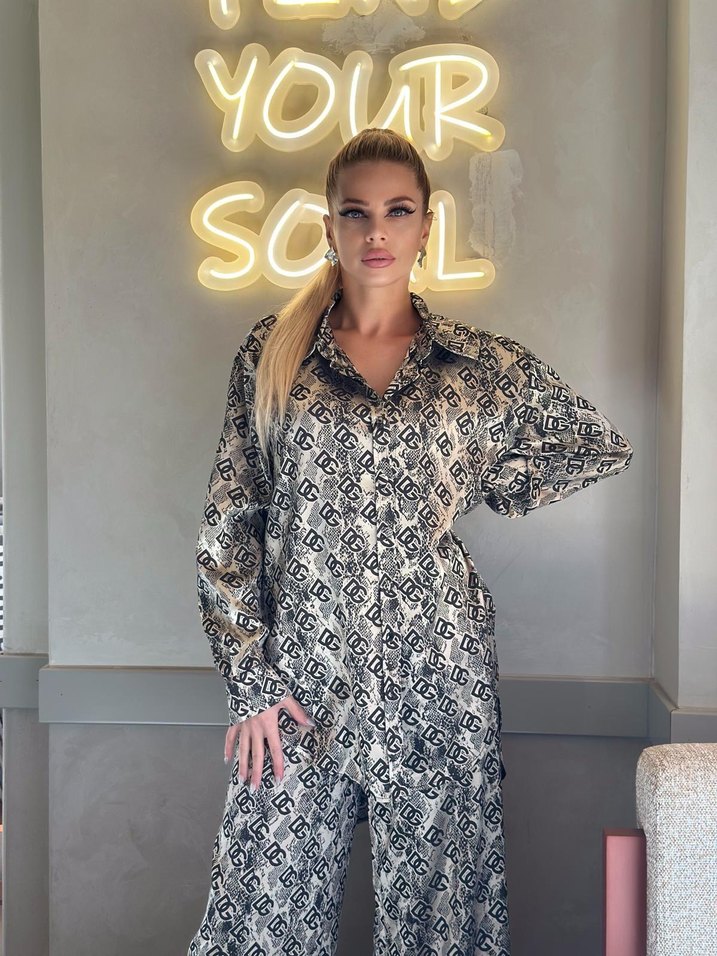 Gri Yılan Desenli Uzun Kollu Kadın Takimi beden L-42 - Görsel 2