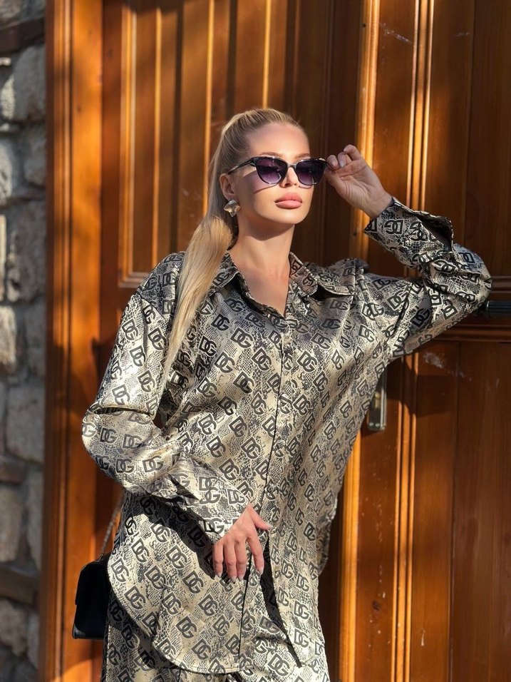 Gri Yılan Desenli Uzun Kollu Kadın Takimi beden L-42 - Görsel 3