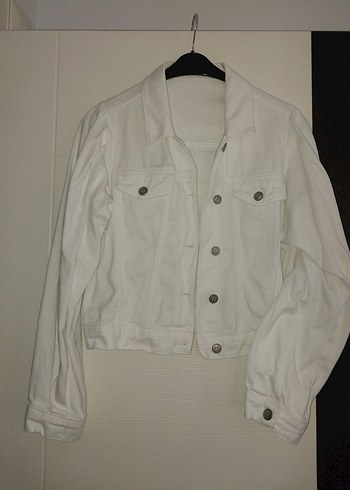 Düğmeli Beyaz Kadın Denim Ceket - Görsel 3