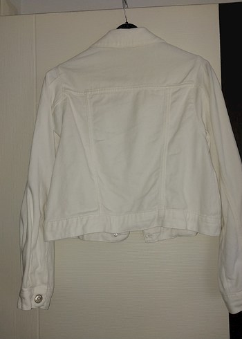 Düğmeli Beyaz Kadın Denim Ceket - Görsel 2