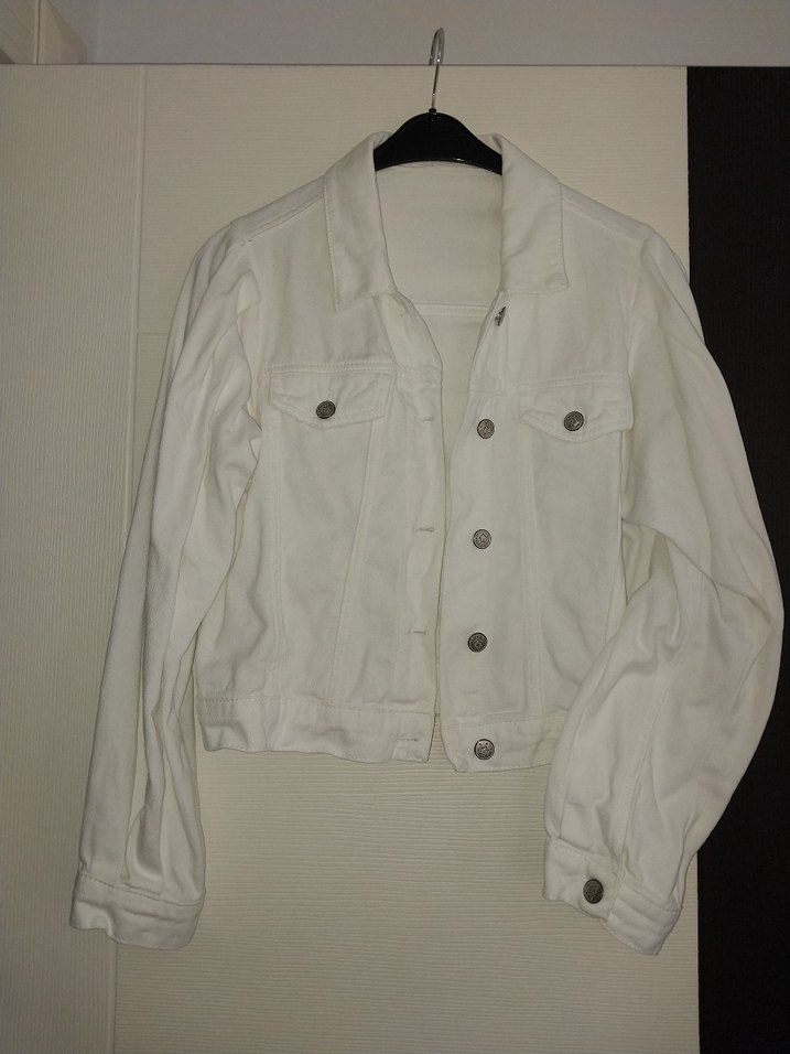 Düğmeli Beyaz Kadın Denim Ceket - Görsel 3