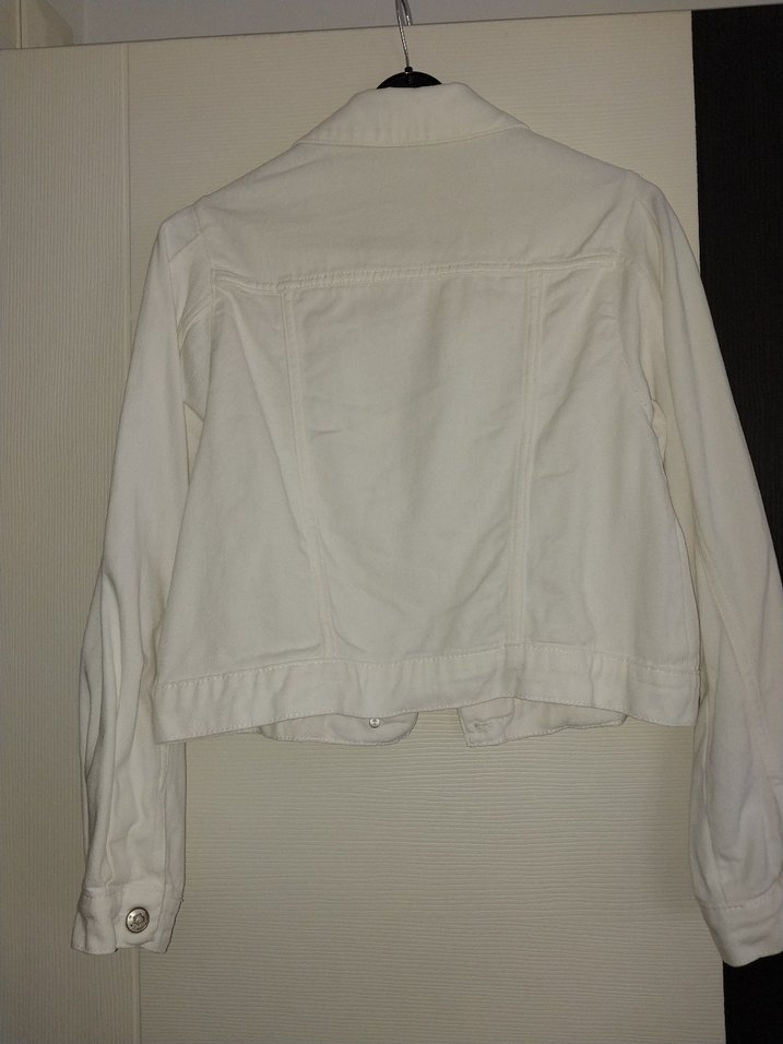 Düğmeli Beyaz Kadın Denim Ceket - Görsel 2