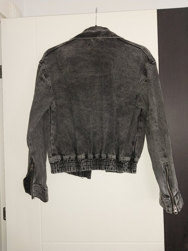 Gri Fermuarlı Kadın Denim Ceket - Görsel 3