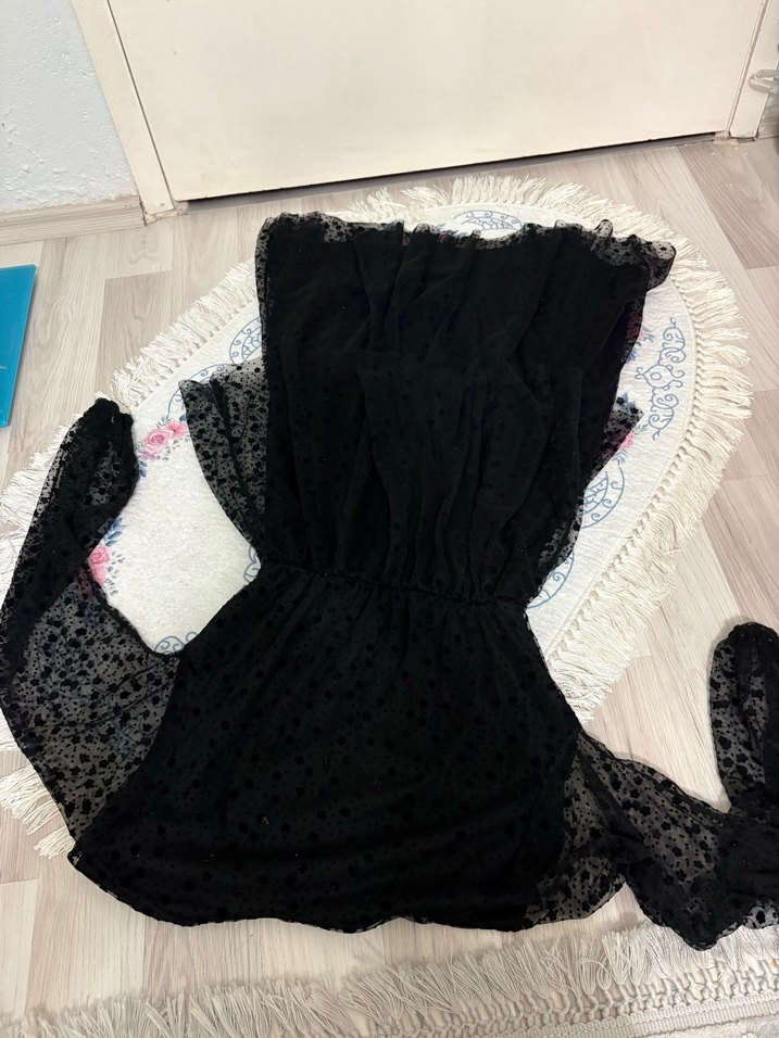 Dantel Detaylı Uzun Siyah Gotik Elbise - Görsel 3