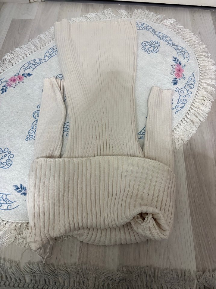 Beyaz Straplez Triko Bohem Elbise - Görsel 2