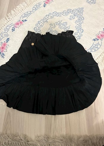 Siyah Deri Volanlı Mini Etek - Görsel 2