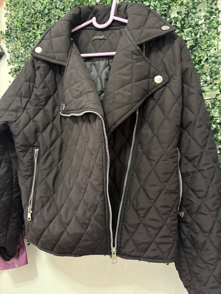 Siyah Fermuarlı Biker Kadın Ceket - Görsel 2