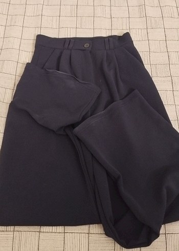 Lacivert Pilili Midi Kadın Kumaş Pantolon - Görsel 2