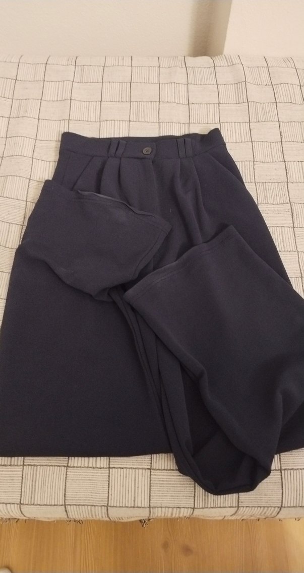 Lacivert Pilili Midi Kadın Kumaş Pantolon - Görsel 2