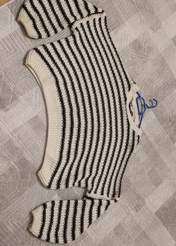 Gri Çizgili Örgü Kadın Kazak - Görsel 2