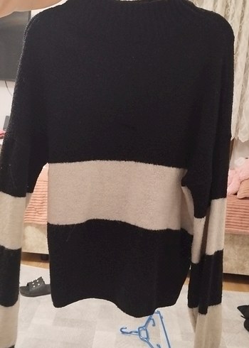 Kadın Siyah Bej Triko Boğazlı Kazak - Görsel 2