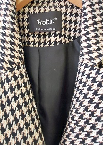 Robin Dugmeli Krem Rengi Ekose Kadin Blazer Ceket