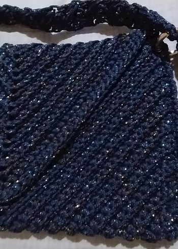 Lacivert Simli El Örgü Kadın Çapraz Çanta - Görsel 2