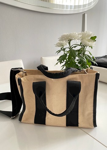 Zara Bej Siyah Minimal Tote Canta