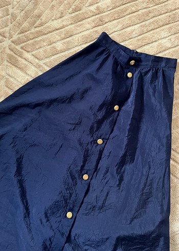 Düğmeli Parlak Lacivert Eteği - Görsel 2