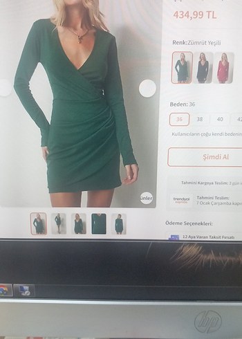 Uzun Kollu Drapeli Yeşil Mini Elbise - Görsel 2